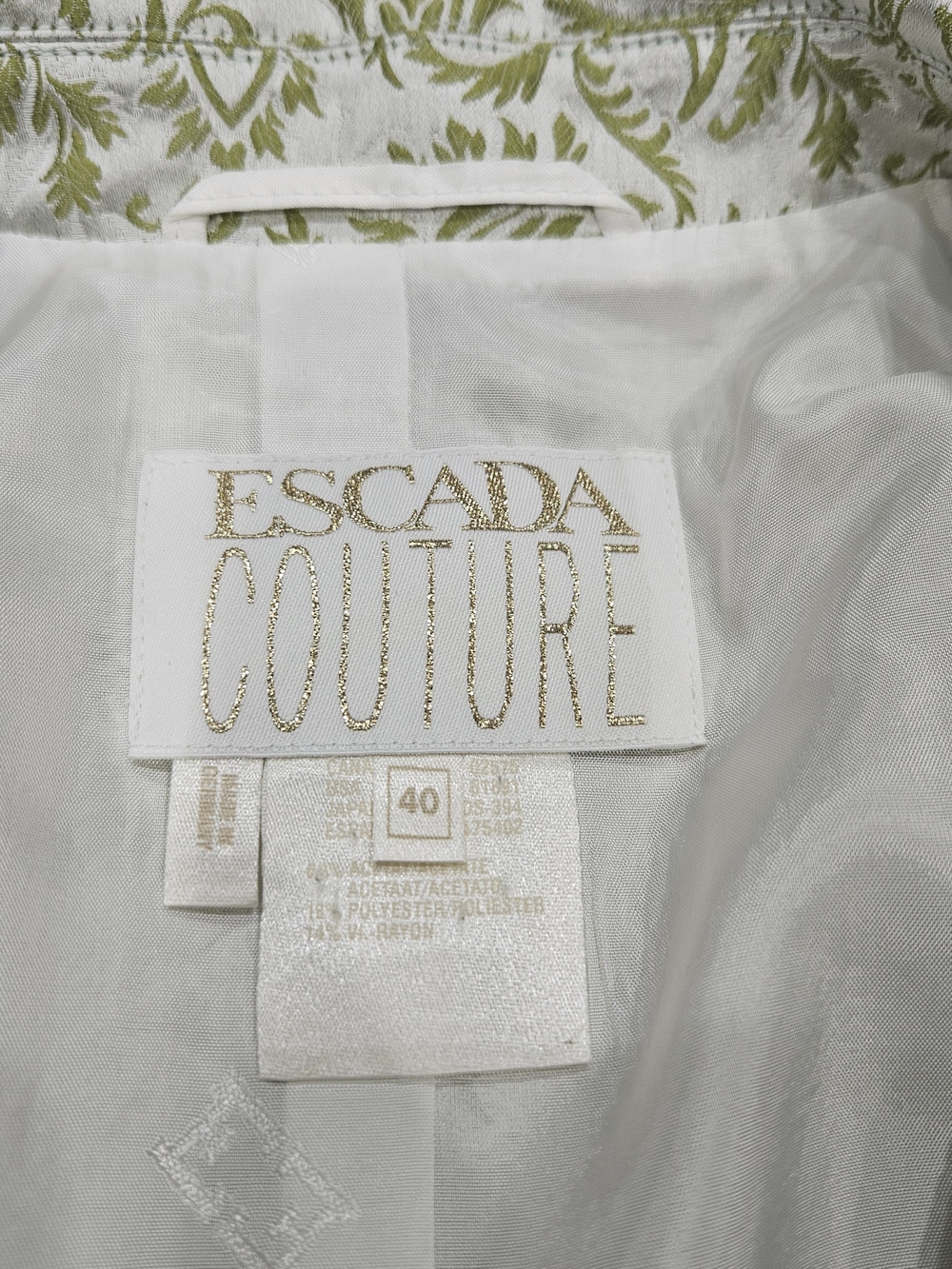 Vintage Escada Conture Olive Green and White Brocade Skirt Set Size 40 - Picture 5 of 9